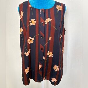 CAbi Floral Striped Sleeveless Top - Black and Brown